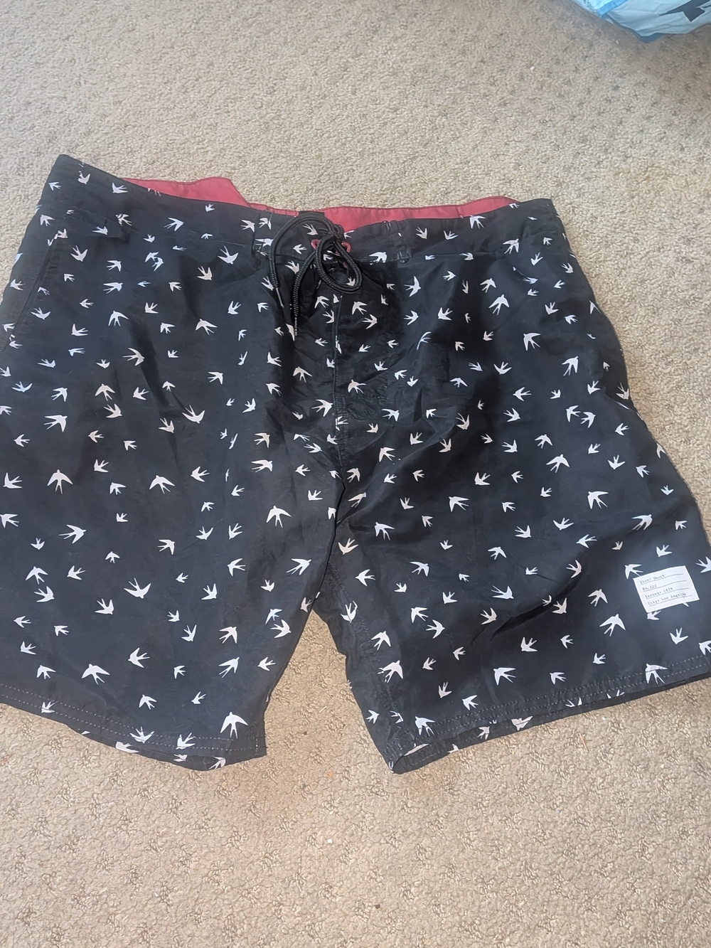 Adam Levine Collection Black Swim Board Shorts with White Bird Print Mens XL